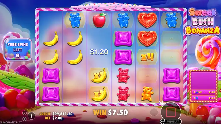 Sweet Rush Bonanza free spins in progress